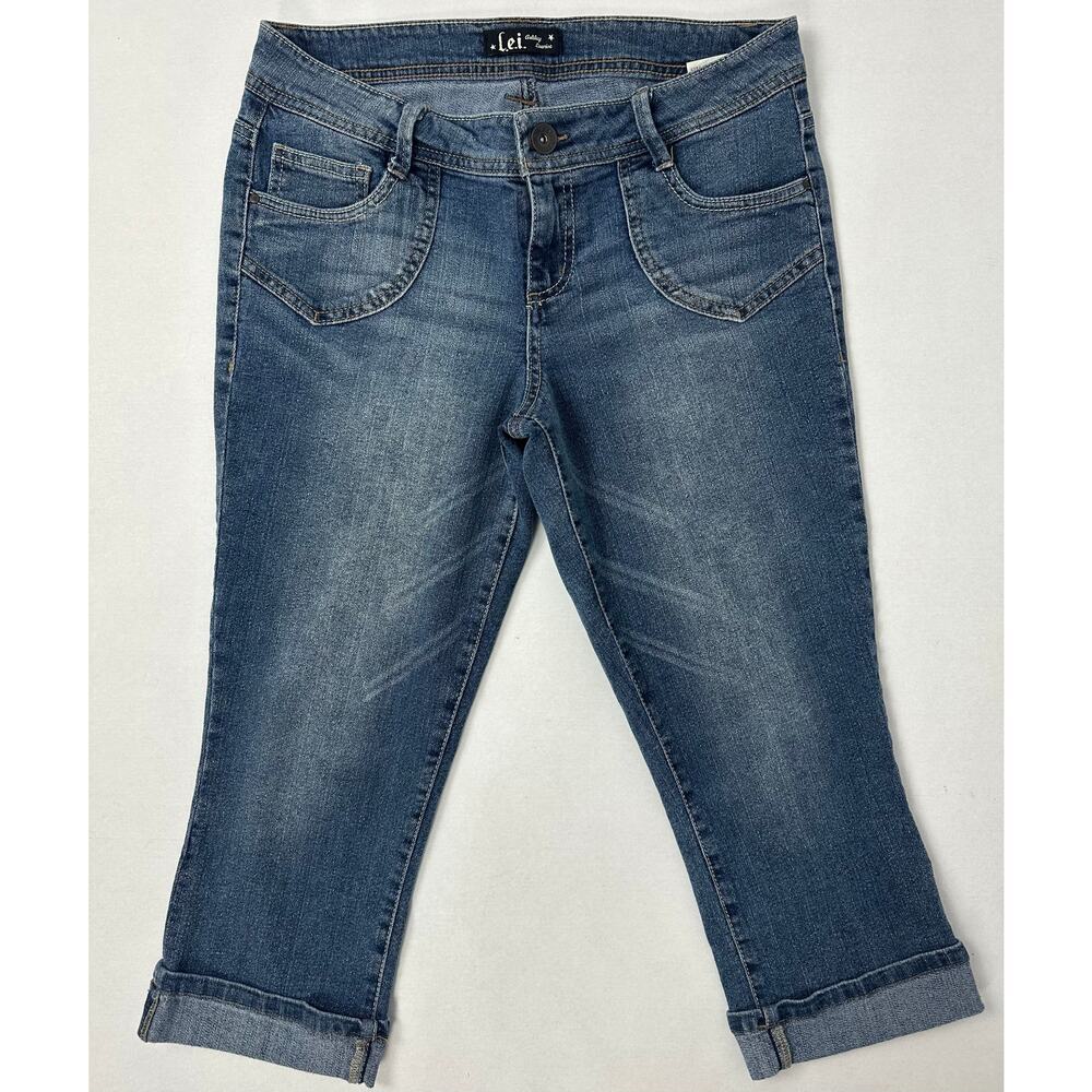 Vintage LEI Y2K Low-Rise Denim Capri Crop Jeans Patch Pockets Size 11
